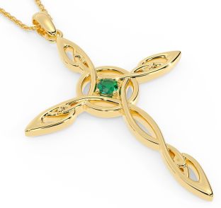 14K Gold Solid Silver Emerald Irish "Celtic Cross" Pendant