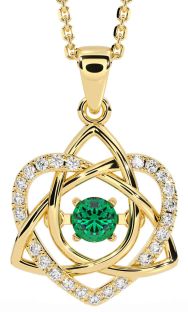 Diamond Emerald Gold Celtic Knot Heart Necklace